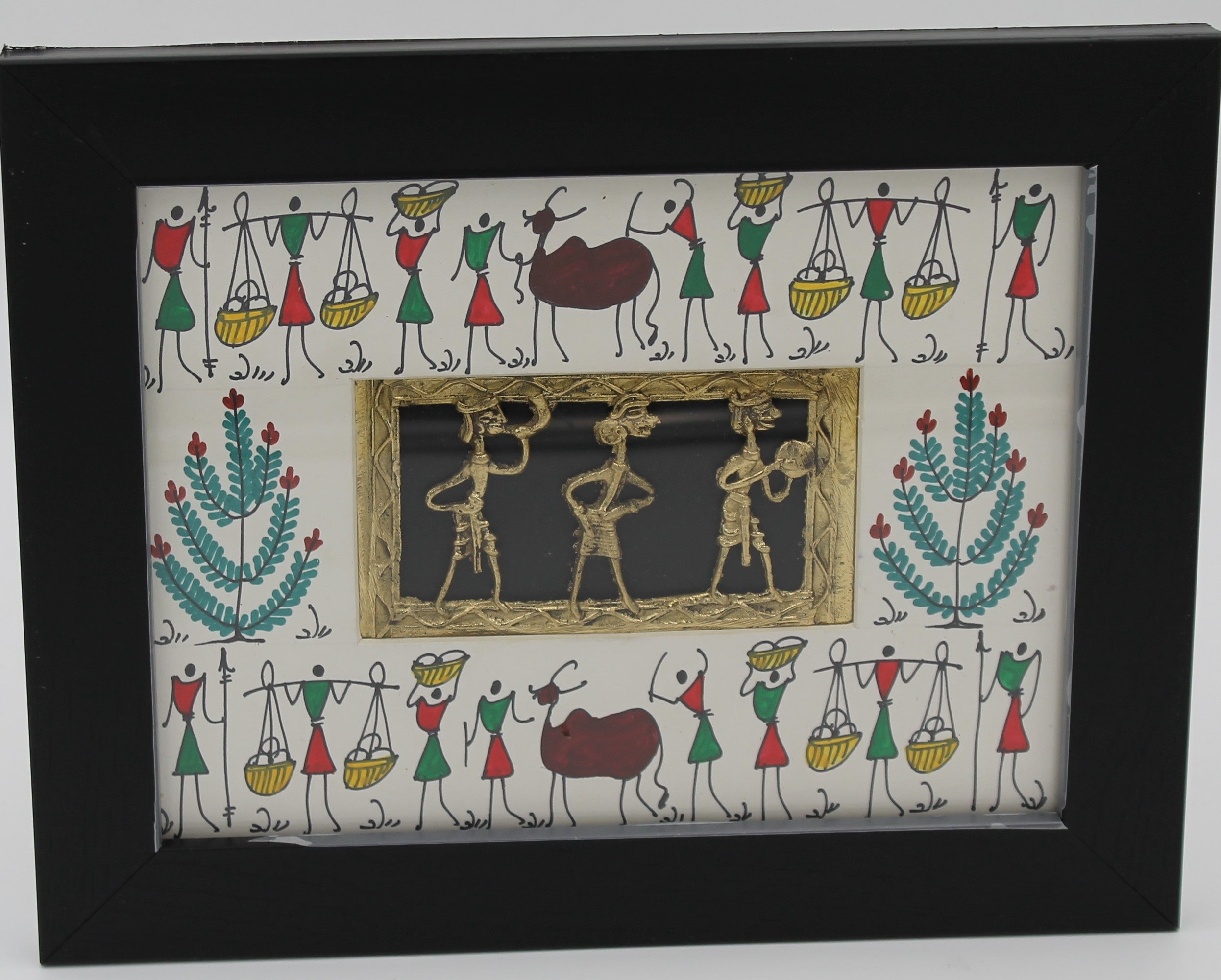 Procession of Life: Dhokra–Warli Mixed Wall Art